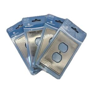 Four Pack Brainerd Simple Step Outlet Covers, Satin Nickel Finish [34]